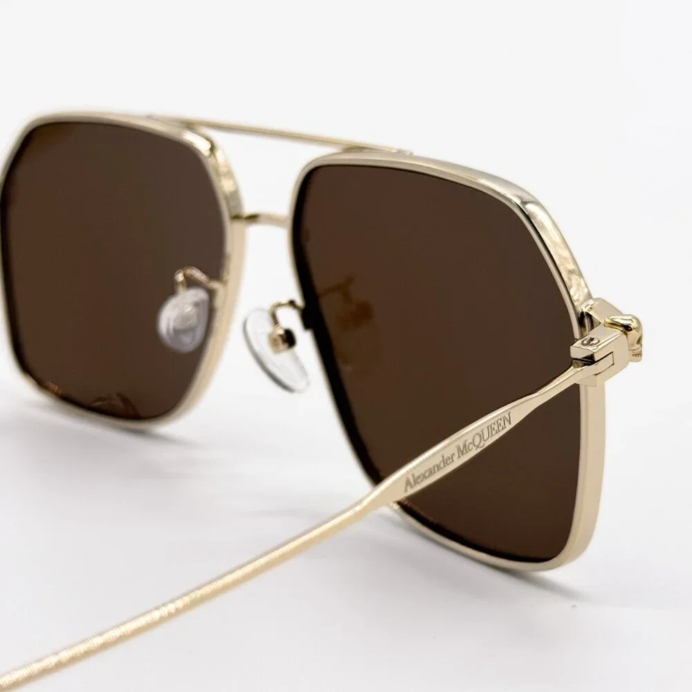 NEW ALEXANDER MCQUEEN AM0372S 002 PILOT GOLD SUNGLASSES ALEXANDER MCQUEEN